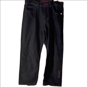 COOGI Men's Wide Leg Y2K Dark Jeans with Embroidered Pockets. Size 38x 32.